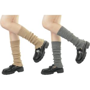 imageBomKinta Leg Warmers for Women  Soft Fashion Knit Calf Accessories  Cute 80s Ruffle Leg Sleeves for Party Yoga2 Pairs  Grey Khaki