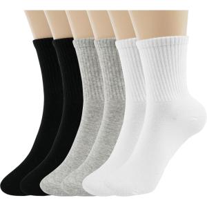 image:imageBomKinta Women Casual Calf Socks  Cute Cotton Crew Socks  Soft Above Ankle Sock Gifts 6 Pairs Size 5106 Pairs  White white black black grey grey
