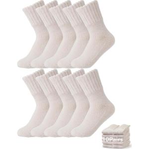 image:imageBomKinta Womens Boot Socks  Thick Boot Solid Crew Socks  Warm Cozy Soft Calf Sock 10 Pairs Size 51110 Pairs  10 Beige
