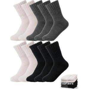 image:imageBomKinta Womens Boot Socks  Thick Boot Solid Crew Socks  Warm Cozy Soft Calf Sock 10 Pairs Size 51110 Pairs  3 Black 4 Beige 3 Grey