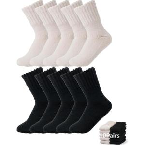 image:imageBomKinta Womens Boot Socks  Thick Boot Solid Crew Socks  Warm Cozy Soft Calf Sock 10 Pairs Size 51110 Pairs  5 Black 5 Beige