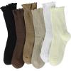 image:imageBomKinta Ruffle Socks Women  TurnCuff Frilly Sock  Lightweight Cotton Sock  Athletic Crew Socks GiftsBlack  Coffee  Cream  Khaki  Brown  White