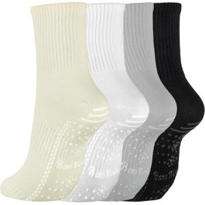 image:imageBomKinta Crew Pilates Socks for Women  Crew Yoga Sock Grips  Slipper Socks for Workout Barre Size 594 Pairsblack White Grey Beige