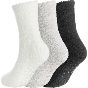 image:imageBomKinta Grip Fuzzy Slipper Socks Women  Cozy Warm Hospital Socks with Grips  Non Slip Fleece Sock Gifts Size 5103 Pairs Black White Gray