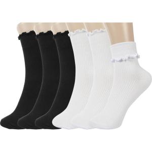 image:imageBomKinta Ruffle Socks Women  TurnCuff Frilly Sock  Lightweight Cotton Sock  Athletic Crew Socks Gifts3 White 3 Black