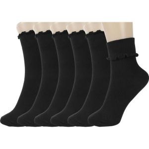 image:imageBomKinta Ruffle Socks Women  TurnCuff Frilly Sock  Lightweight Cotton Sock  Athletic Crew Socks GiftsAll Black