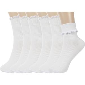 image:imageBomKinta Ruffle Socks Women  TurnCuff Frilly Sock  Lightweight Cotton Sock  Athletic Crew Socks GiftsAll White