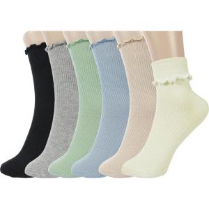 image:imageBomKinta Ruffle Socks Women  TurnCuff Frilly Sock  Lightweight Cotton Sock  Athletic Crew Socks GiftsBlack  Gray  Blue  Green  Light Khahi  Cream