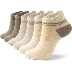 image:imageBomKinta Womens Athletic Socks  Cushioned Running Socks  Cotton Ankle Sock  Gifts for Women 6 Pairs6 Pairs Beige Khaki Brown
