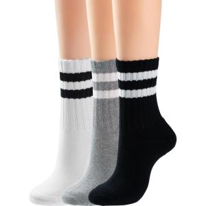 image:imageBomKinta Womens Striped Crew Socks  Retro Above Ankle Cotton Sock  Casual Cozy Athletic Style Socks Gifts Size 5103 Pairsblack White Grey