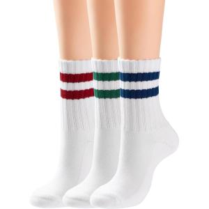 image:imageBomKinta Womens Striped Crew Socks  Retro Above Ankle Cotton Sock  Casual Cozy Athletic Style Socks Gifts Size 5103 Pairsred Green Blue