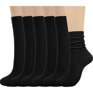 image:imageBomKinta Calf Socks for Women  Thin Solid Cotton Crew Socks  Casual Cute Above Ankle Sock Gifts6 Pairs All Black