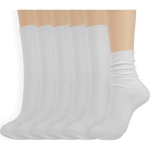 image:imageBomKinta Calf Socks for Women  Thin Solid Cotton Crew Socks  Casual Cute Above Ankle Sock Gifts6 Pairs All White