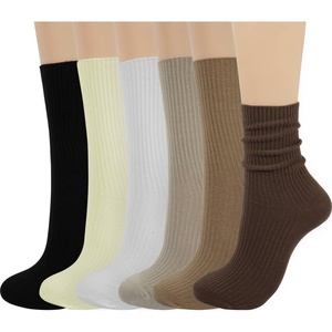 image:imageBomKinta Calf Socks for Women  Thin Solid Cotton Crew Socks  Casual Cute Above Ankle Sock GiftsBlack Cream White Khaki Light Brown Coffee