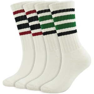 image:imageBomKinta Striped Crew Socks Women  Retro Novelty Socks  Stretchy Casual Athletic Cotton Gifts Sock Size 5102 Pairs  Beige Mix Color 1