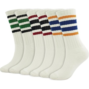image:imageBomKinta Striped Crew Socks Women  Retro Novelty Socks  Stretchy Casual Athletic Cotton Gifts Sock Size 5103 Pairs  Beige Mix Color 3