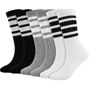 image:imageBomKinta Striped Crew Socks Women  Retro Novelty Socks  Stretchy Casual Athletic Cotton Gifts Sock Size 5103 Pairs  Black White Grey