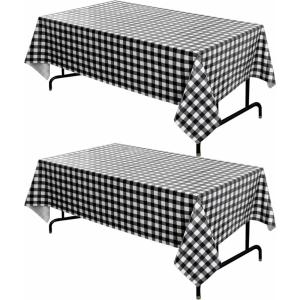 imagesancua Checkered Vinyl Rectangle Tablecloth  60 x 84 Inch  100 Waterproof Oil Spill Proof PVC Table Cloth Wipe Clean Table Cover for Dining Table Buffet Parties and Camping Black and WhiteBlack and White Checkered