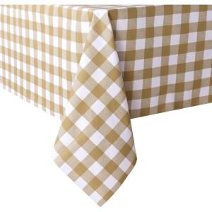 imagesancua Checkered Vinyl Rectangle Tablecloth  60 x 84 Inch  100 Waterproof Oil Spill Proof PVC Table Cloth Wipe Clean Table Cover for Dining Table Buffet Parties and Camping Black and WhiteKhaki and White Checkered