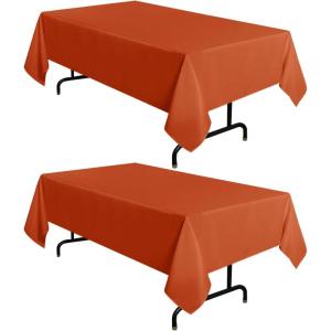 imagesancua 6 Pack Black Tablecloth 90 x 156 Inch  Rectangle Table Cloth for 8 Feet Table Stain and Wrinkle Resistant Washable Polyester Table Cover for Dining Wedding Banquet Party Buffet RestaurantRust