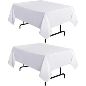 imagesancua 6 Pack Black Tablecloth 90 x 156 Inch  Rectangle Table Cloth for 8 Feet Table Stain and Wrinkle Resistant Washable Polyester Table Cover for Dining Wedding Banquet Party Buffet RestaurantWhite