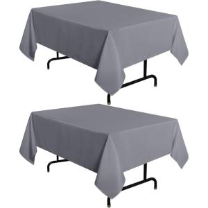imagesancua 6 Pack Black Tablecloth 90 x 156 Inch  Rectangle Table Cloth for 8 Feet Table Stain and Wrinkle Resistant Washable Polyester Table Cover for Dining Wedding Banquet Party Buffet RestaurantLight Grey