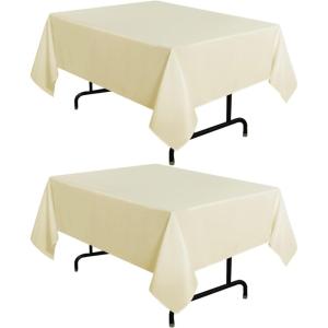 imagesancua 6 Pack Black Tablecloth 90 x 156 Inch  Rectangle Table Cloth for 8 Feet Table Stain and Wrinkle Resistant Washable Polyester Table Cover for Dining Wedding Banquet Party Buffet RestaurantBeige
