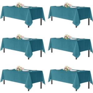 imagesancua Navy Blue Tablecloths for 8 Foot Rectangle Tables 6 Pack  60x120 Inch  Washable Fabric Cloth Table Cloth Reusable Polyester Table Covers for Wedding Party Banquet Independence DayTeal