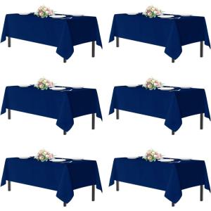imagesancua Navy Blue Tablecloths for 8 Foot Rectangle Tables 6 Pack  60x120 Inch  Washable Fabric Cloth Table Cloth Reusable Polyester Table Covers for Wedding Party Banquet Independence DayNavy Blue