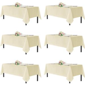 imagesancua Navy Blue Tablecloths for 8 Foot Rectangle Tables 6 Pack  60x120 Inch  Washable Fabric Cloth Table Cloth Reusable Polyester Table Covers for Wedding Party Banquet Independence DayBeige