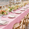 image:imagesancua Round Tablecloth 108 Inch Diameter 6 Pack Burgundy  Circle Polyester Fabric Table Cloth for Chiristmas Party Reception Banquet Birthday Washable Formal Table Cover Fit 4296 Inch TablesPink