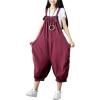 imageYeokou Womens Loose Baggy Denim Wide Leg Drop Crotch Jumpsuit Rompers OverallsStyle 89 Red