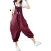 imageYeokou Womens Loose Baggy Denim Wide Leg Drop Crotch Jumpsuit Rompers OverallsStyle 89 Red