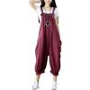 imageYeokou Womens Loose Baggy Denim Wide Leg Drop Crotch Jumpsuit Rompers OverallsStyle 89 Red