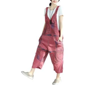 imageYeokou Womens Loose Baggy Denim Wide Leg Drop Crotch Jumpsuit Rompers OverallsStyle 14 Red