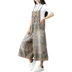 imageYeokou Womens Loose Baggy Denim Wide Leg Drop Crotch Jumpsuit Rompers OverallsStyle 17 Coffee