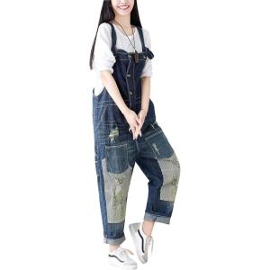 imageYeokou Womens Loose Baggy Denim Wide Leg Drop Crotch Jumpsuit Rompers OverallsStyle 25 Blue