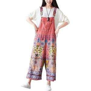 imageYeokou Womens Loose Baggy Denim Wide Leg Drop Crotch Jumpsuit Rompers OverallsStyle 27 Red