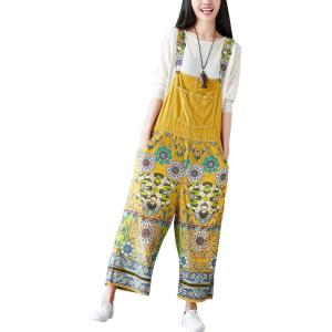 imageYeokou Womens Loose Baggy Denim Wide Leg Drop Crotch Jumpsuit Rompers OverallsStyle 27 Yellow