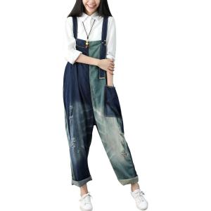 imageYeokou Womens Loose Baggy Denim Wide Leg Drop Crotch Jumpsuit Rompers OverallsStyle 28 Blue
