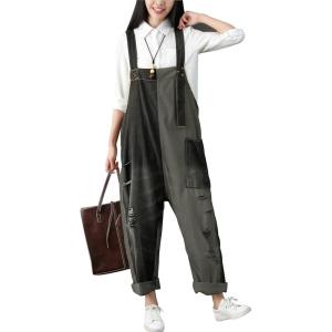 imageYeokou Womens Loose Baggy Denim Wide Leg Drop Crotch Jumpsuit Rompers OverallsStyle 28 Grey