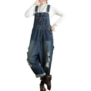 imageYeokou Womens Loose Baggy Denim Wide Leg Drop Crotch Jumpsuit Rompers OverallsStyle 31 Dark Blue