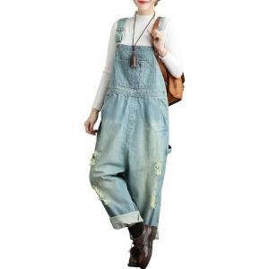 imageYeokou Womens Loose Baggy Denim Wide Leg Drop Crotch Jumpsuit Rompers OverallsStyle 31 Light Blue