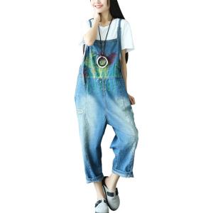 imageYeokou Womens Loose Baggy Denim Wide Leg Drop Crotch Jumpsuit Rompers OverallsStyle 34 Blue