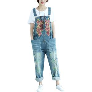 imageYeokou Womens Loose Baggy Denim Wide Leg Drop Crotch Jumpsuit Rompers OverallsStyle 56 Blue