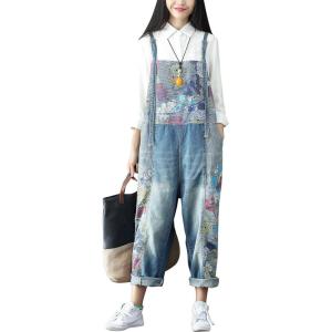 imageYeokou Womens Loose Baggy Denim Wide Leg Drop Crotch Jumpsuit Rompers OverallsStyle 67 Flower