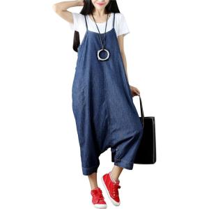 imageYeokou Womens Loose Baggy Denim Wide Leg Drop Crotch Jumpsuit Rompers OverallsStyle 78 Blue