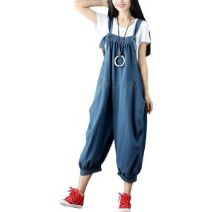 imageYeokou Womens Loose Baggy Denim Wide Leg Drop Crotch Jumpsuit Rompers OverallsStyle 89 Blue