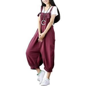 imageYeokou Womens Loose Baggy Denim Wide Leg Drop Crotch Jumpsuit Rompers OverallsStyle 89 Red