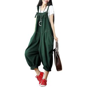 imageYeokou Womens Loose Baggy Denim Wide Leg Drop Crotch Jumpsuit Rompers OverallsStyle89green002